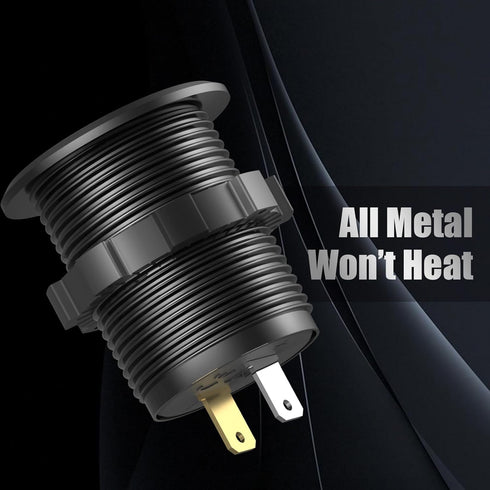 12V USB Aluminum Car Charger Socket, PD 3.0 Type C and Dual Quick Charge 3.0 USB Port for Car Boat Marine RV