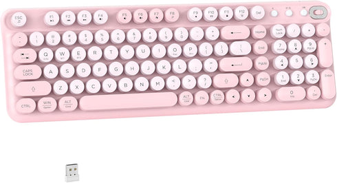 Links9+ Wireless Bluetooth Keyboard, Retro Round Typewriter Keyboard, Dual Mode Bluetooth & 2.4GHz