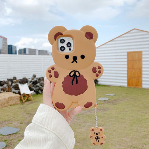 Yatchen Bear Case for iPhone 13 Pro Max, Kawaii 3D Cartoon Teddy Bear Soft Silicone Shockproof Cover with Keychain
