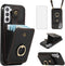Asuwish Phone Case for Samsung Galaxy S22 Plus, Black, Wallet Cover with Screen Protector & Crossbody Strap