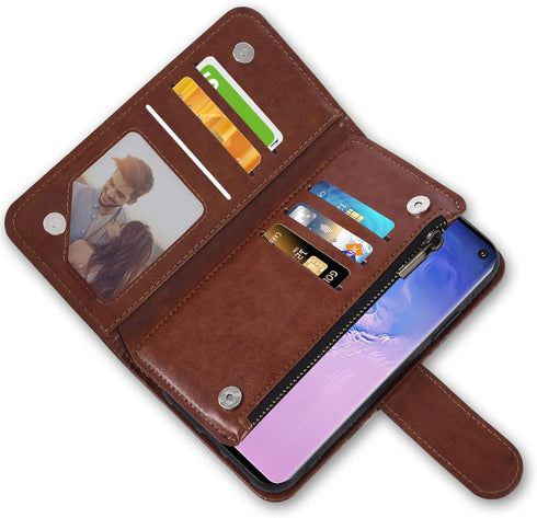 Asuwish Galaxy S10 Wallet Case: Flower Leather Flip, TPU, Tempered Glass Protector, Credit Card Holder, Brown.