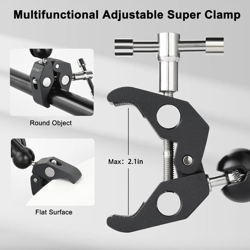 UTEBIT Super Clamp Camera Mount with 360° Ballhead Magic Arm, Desk/Bike/Motorcycle Mount for GoPro, Phone, Camera, LED