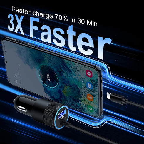 Type C Fast Car Charger for Samsung Galaxy A55/A54/A15/A14/5G/A35/A13/S24/S23 Ultra/S23/S22 Ultra/S22/S21