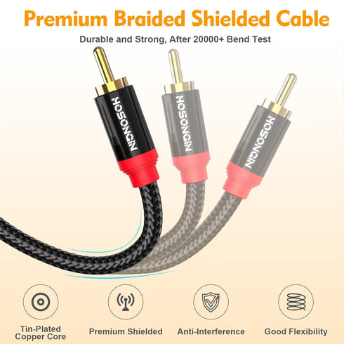 HOSONGIN RCA Cables 8FT 2 Pack - Hi-Fi Sound Nylon Braided Shielded 2-Male to 2-Male RCA Audio Stereo Cable