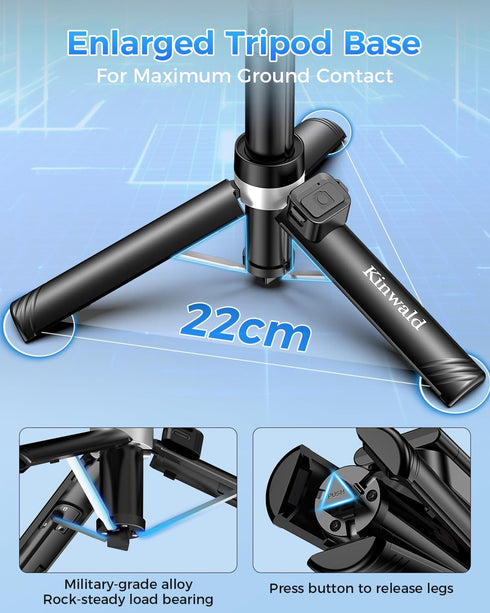 Kinwald 3-in-1 Phone Tripod with LED Lights & Remote, Extendable Selfie Stick Tripod Stand, Compact Portable