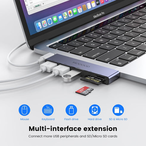 MOGOOD 5 1 1USB 3.0, 2USB 2.0, in USB C to SD/TF Card Reader Multiport Adapter, SD/TF Card Reader Adapter, Compatible