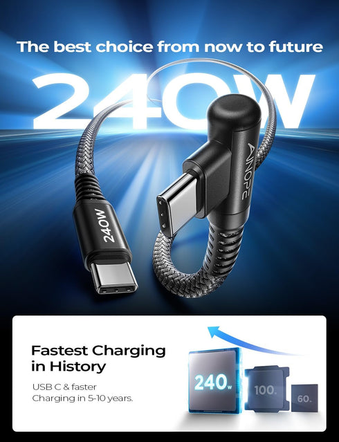 AINOPE 240W USB C to USB C Cable 6.6ft, C to C Type Fast Charging Cable for MacBook&iPad Pro, Samsung S23/22/21/20, Black by AINOPE