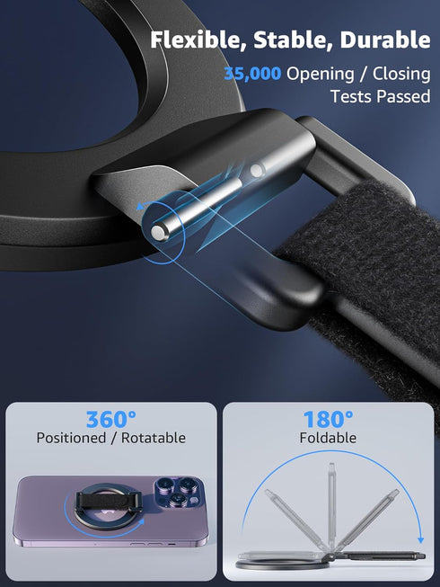 SUPERONE MagSafe Phone Grip with Finger Strap, Removable Magnetic Ring Holder with Kickstand for iPhone 15/14/13/12