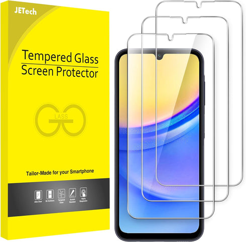 JETech 9H Tempered Glass Screen Protector for Samsung Galaxy A15 4G/5G 6.5-Inch, HD Clear, Anti-Scratch, 3-Pack