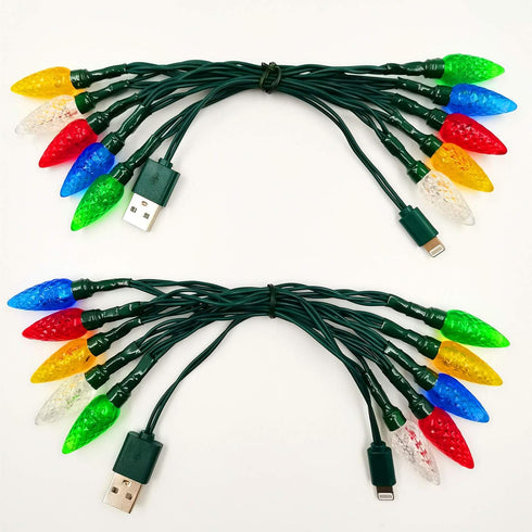 2 Pack KBG LED Christmas Lights Charging Cable, USB Charger Cord Multicolor 10LED 50inch Compatible with iPhone