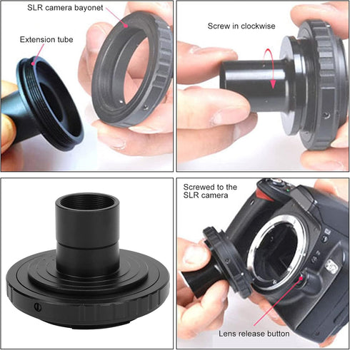 Zyyini Microscope Lens Adapter, Aluminium Alloy Black 23.2mm T-Mount Microscope to for Nikon F-Mount SLR Camera Biological Microscope Adapter Ring Record The Beauty in The Micro World