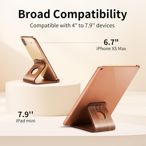 ZJL 16 15 14 13 12 11 Cell Phone Stand for Desk - Portable Wood Phone Holder for Bed Compatible with iPhone Pro Max