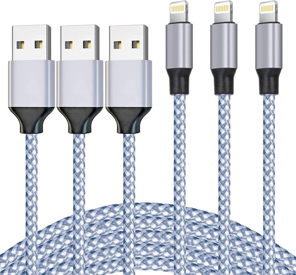 MFi Certified iPhone Charger 3-Pack 6ft Nylon Braided USB-A to Lightning Fast Charging Cable for iPhone 14/13/12/11 Pro