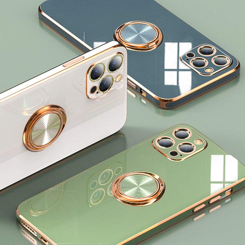 aowner Ring Holder Case for iPhone 12 Pro Max, Shiny Plating Rose Gold Edge, 360 Degree Rotation Kickstand, Slim TPU