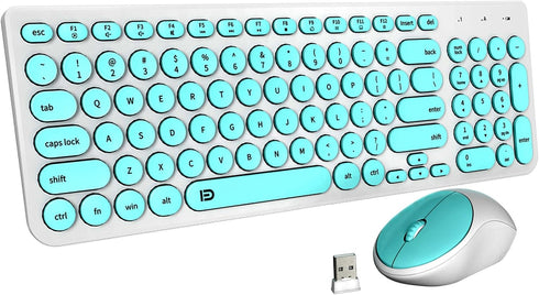 FD Wireless Keyboard and Mouse Combo, 2.4GHz USB Cordless, Cute Round Keys, Slim Set for Laptop & Computer