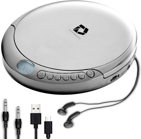 Portable CD Player with 60 Second Anti Skip, Stereo Earbuds, Includes Aux in Cable and AC USB Power Cable for Home or