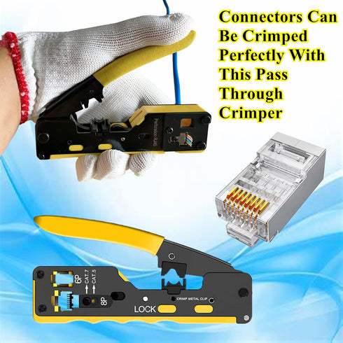 100-Pack RJ45 Pass Through Connectors, Cat6 Cat6A Shielded Ends for 23AWG Solid Wire and Standard Cable