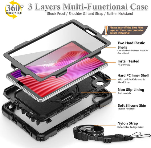 SEYMAC stock K9 (TB305FU) 8.7 inch 360 2025, Tablet Case for Lenovo Tab One / Drop-Proof Protection Cover with Rotate