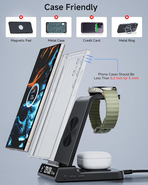 4 in 1 Wireless Charger Station for Samsung Devices, Galaxy S24 Ultra/Z Fold6/Z Flip6, Watch 7/Ultra/6/5 Pro