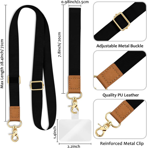 Phone Lanyard Crossbody Wrist Strap, Black Cell Phone Lanyards for Neck, Adjustable Cute Phone Strap for Car Keys,