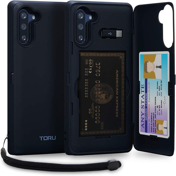TORU CX PRO Case for Galaxy Note 10 with Card Holder, Slim Protective Cover with Hidden Wallet Flip Slot, Black