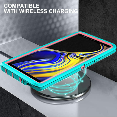 Samsung Galaxy Note 9 Case with 2Pcs Self Healing TPU Screen Protector & Camera Lens Protector (Aqua Blue/Pink)