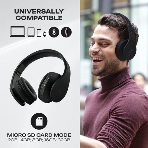 PowerLocus Bluetooth Over-Ear Headphones, Wireless Stereo Foldable Headsets with Built-in Mic, Black