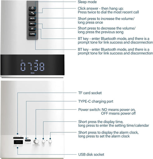 Night Light Bluetooth Speaker, HD Stereo Sound, Wireless Alarm Clock with Multicolor Changing Bedside Lamp