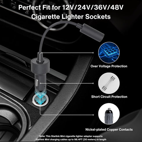 Steinwhale 12-24 50W 30m Boosted Car Charger to DC Female Adapter Cable for Starlink Mini, V Cigarette Lighter to DC