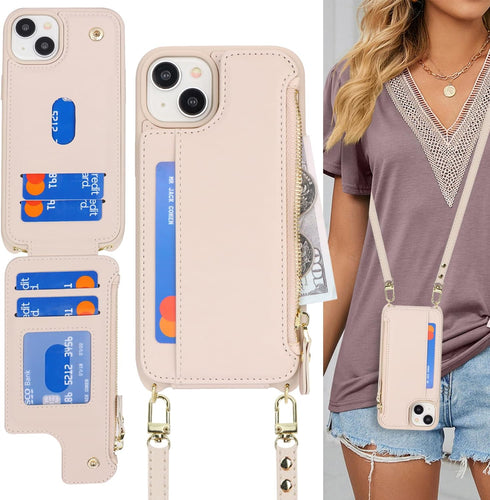 Cavor for iPhone 13 Case with Card Holder, Wallet Case for Women, Phone Case with Strap, Crossbody Lanyard and