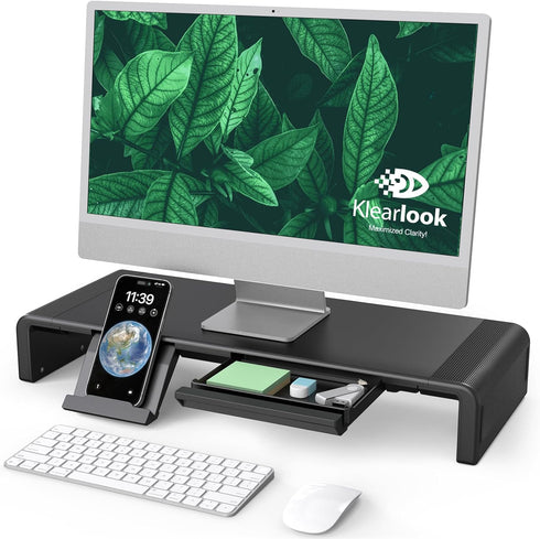Monitor Stand Riser, Klearlook Foldable Computer Monitor Riser, Height Adjustable Desk Shelf Riser with Storage Drawer