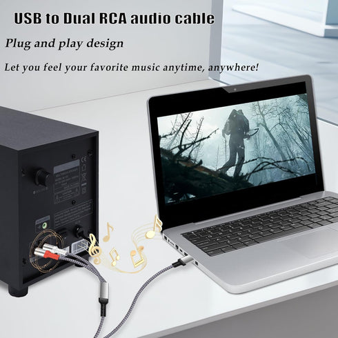 USB to RCA Cable Audio Aux Adapter, 6.6FT HiFi Stereo Y Splitter for USB A Laptop, Linux, Windows, Desktops