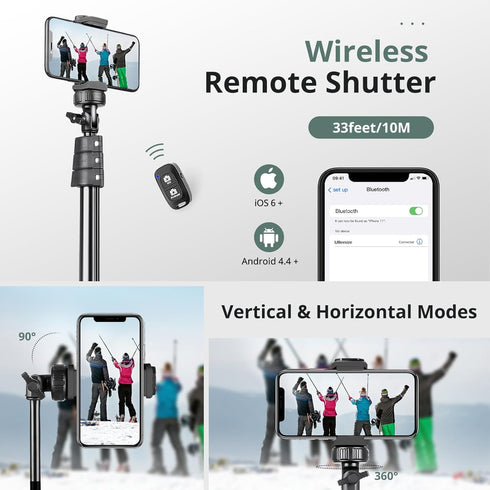 SENSYNE 72" Phone Tripod - Extendable Cell Phone Tripod Stand with Wireless Remote and Phone Holder, Compatible with