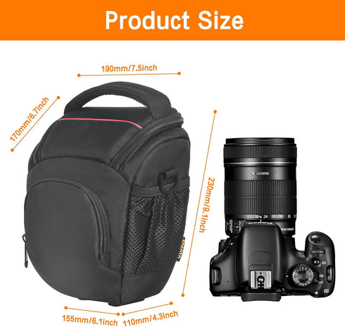 FOSOTO DSLR SLR Compact Camera Bag for Nikon D5100 D5300 D90, Canon T4 T5 600D 650D, with Waterproof Rain Cover