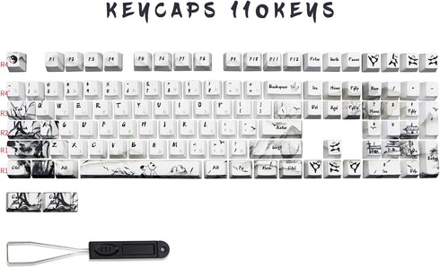 MOLGRIA Keycaps 110 Set Ink Panda for Full Sized Keyboard, Custom PBT OEM Profile with Japanese Font for Cherry MX