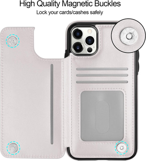 HianDier Wallet Case for iPhone 12 Pro MAX, 5G 6.7-inch Slim Protective Flip Folio with Credit Card Slot, White