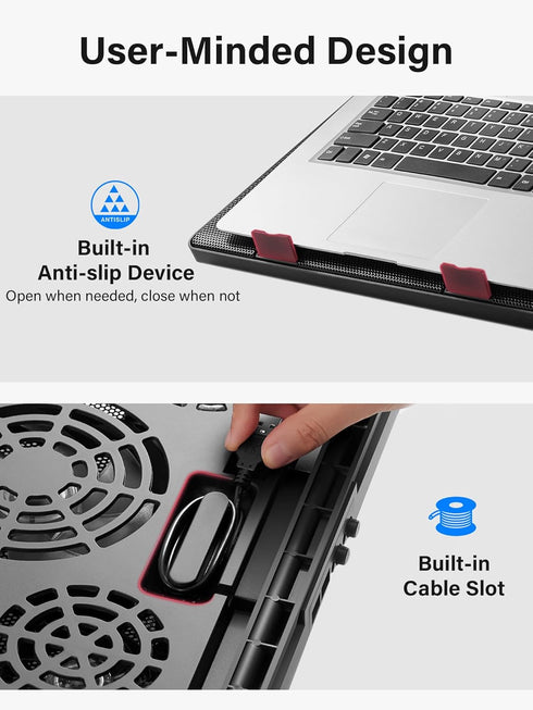 Kootek Laptop Cooling Pad with 5 Quiet Fans - Height Adjustable Laptop Cooler for 12"-17" Gaming Laptop, Red