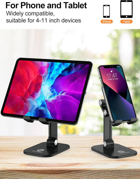 OCYCLONE Phone Stand, Adjustable Height and Angle Foldable Holder for Desk, Compatible with 4-11 Inch Devices