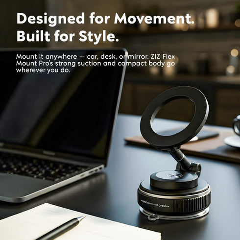 ZIZ 360 Heavy Duty Magnetic Phone Holder Vacuum Suction Mount Foldable, Adjustable, Car/Office/Gym - Dashboard
