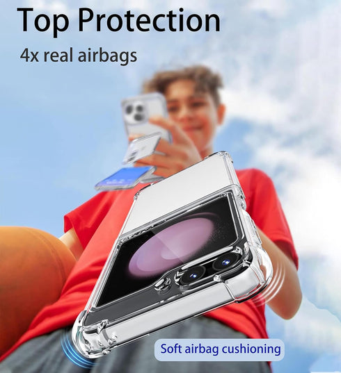 for Samsung Galaxy Z Flip 6 Clear Case with Tempered Glass Screen Protector, Slim Fit Shockproof Cover