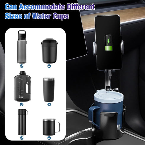 This Hill 3-in-1 Car Wireless Charger Cup Holder, 15W Charging, Adjustable Base & 360° Rotation for Smartphones