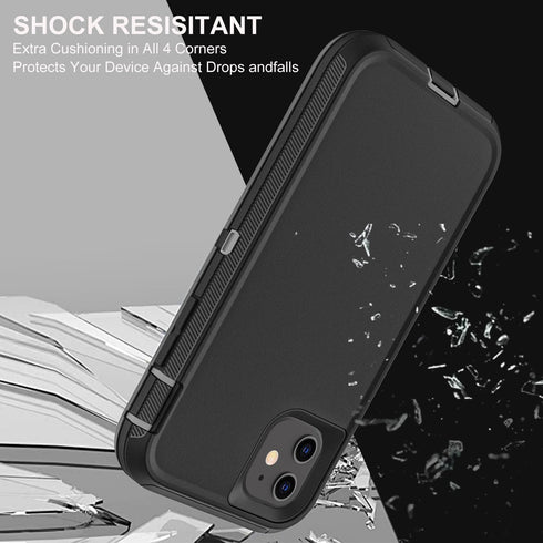 iPhone 11 Case - Heavy Duty 3 in 1 Military Grade Shockproof/Dust Proof with 2 Tempered Glass Protectors (Black/Grey)