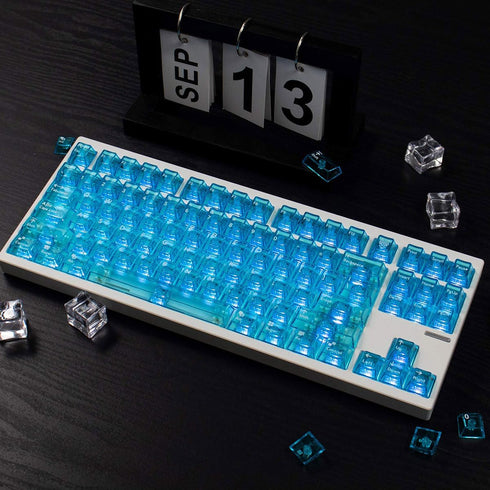 mintcaps Crystal Clear Keyboard Keycaps, Transparent PC Cherry Profile Blue Keycap Set for MX Switches