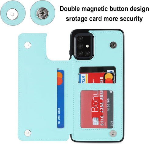 Asuwish Wallet Cover Phone Case for Samsung Galaxy A51 5G, with Tempered Glass Screen Protector, Mint Green