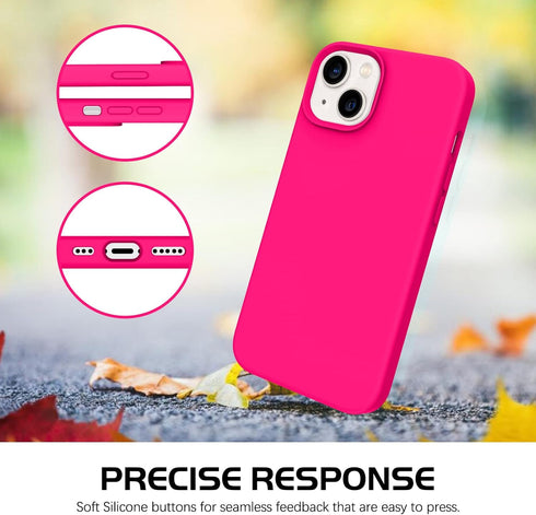 DOMAVER iPhone 13 Case - Hot Pink Silicone Soft Gel with Microfiber Lining for Cushion Protection.