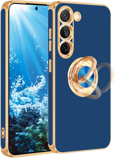 Fingic Galaxy S23 Plus Case with 360° Ring Holder, Slim Kickstand Magnetic Support for Women Girls, Blue