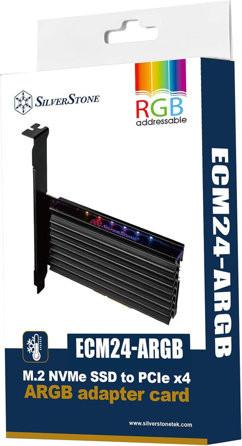 SilverStone Technology ECM24-ARGB M.2 NVMe SSD NGFF M Key to PCIe x4 ARGB Adapter Card with Heatsink