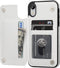 iPhone XR Wallet Case with Card Holder, Premium PU Leather Kickstand, Double Magnetic Clasp, Shockproof Cover (White)
