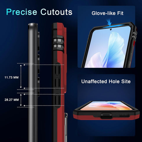 DEERLAMN Samsung Galaxy S24 Case - Red, Military Grade Shockproof, Slide Camera Cover + Screen Protector, Rotated Ring