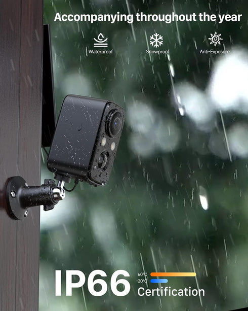 Wireless Outdoor Security Cameras for Home, WiFi Camera with Solar Panel, Battery Powered, Motion Sensor Alarm